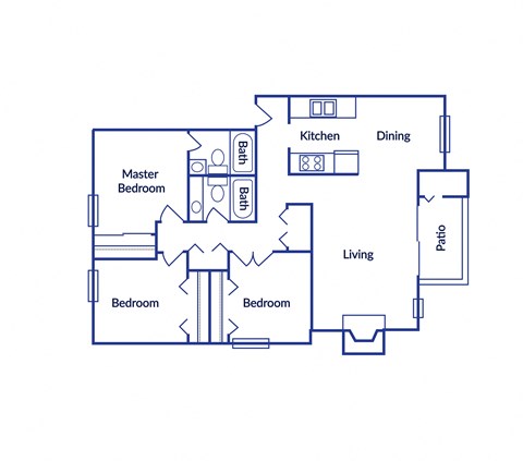 Floor plan for 3 beds, 2 baths, 1204 sqft